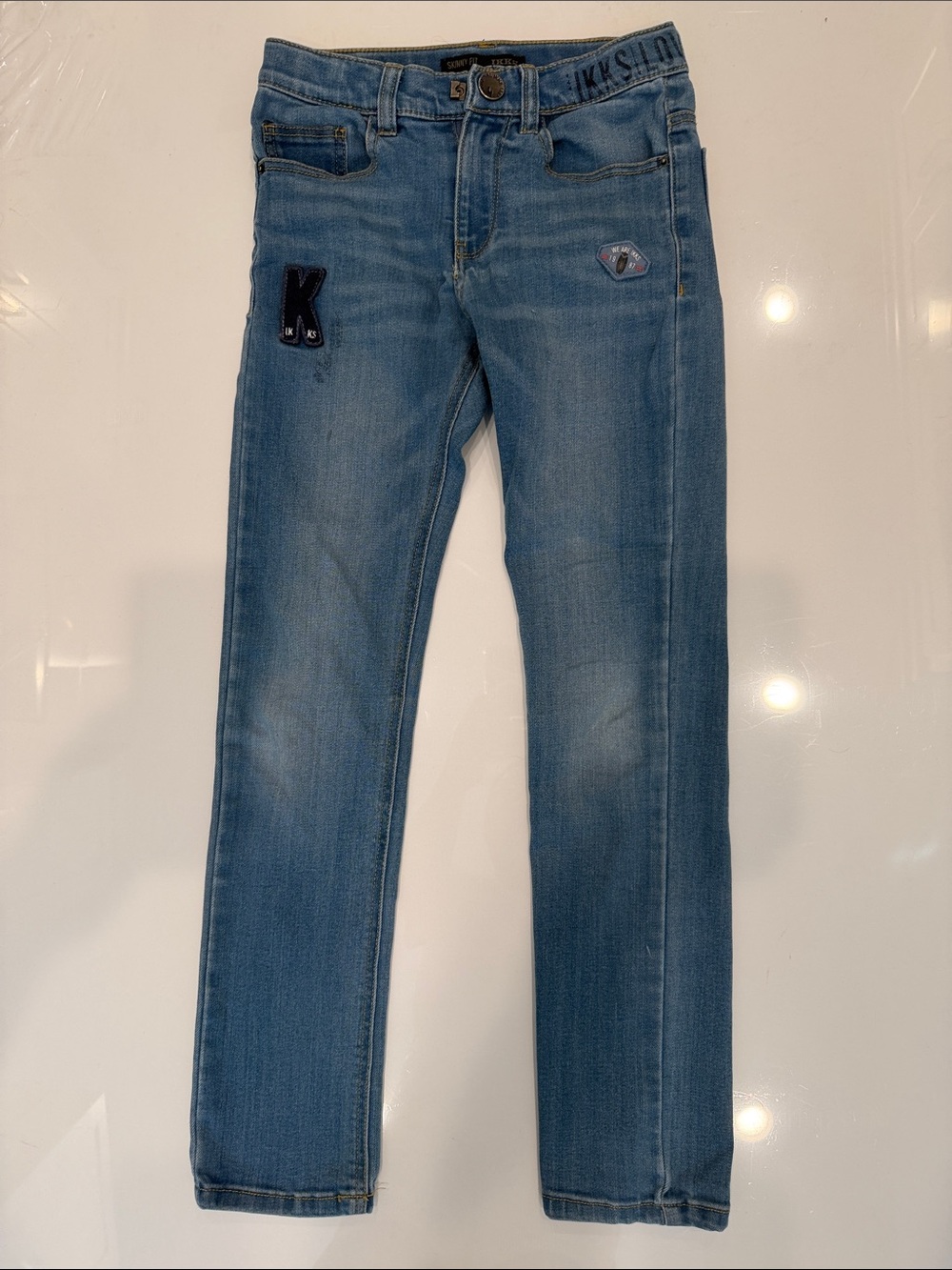 Ikks Blue Slim Straight boy’s Jeans with Patch Details